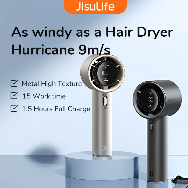 JISULIFE 미니 초강력 풍력 소형 선풍기, 5000mAh 배터리 충전식, 100가지 풍속,  LED 디지털 디스플레이, 여행, 캠핑, 야외사용.