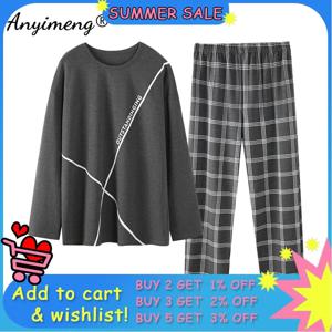봄 가을 남자를위한 새로운 코튼 긴 소매 잠옷 빅 사이즈 풀오버 Homewear L-4XL 남자 잠옷 세트 미니멀리스트 소년 Loungewear