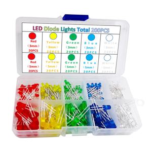 LED 다이오드 모음 키트, 발광 다이오드 깜박이, 적색, 녹색, 청색, 황색, 백색, 200PCs, 3mm 및 5mm