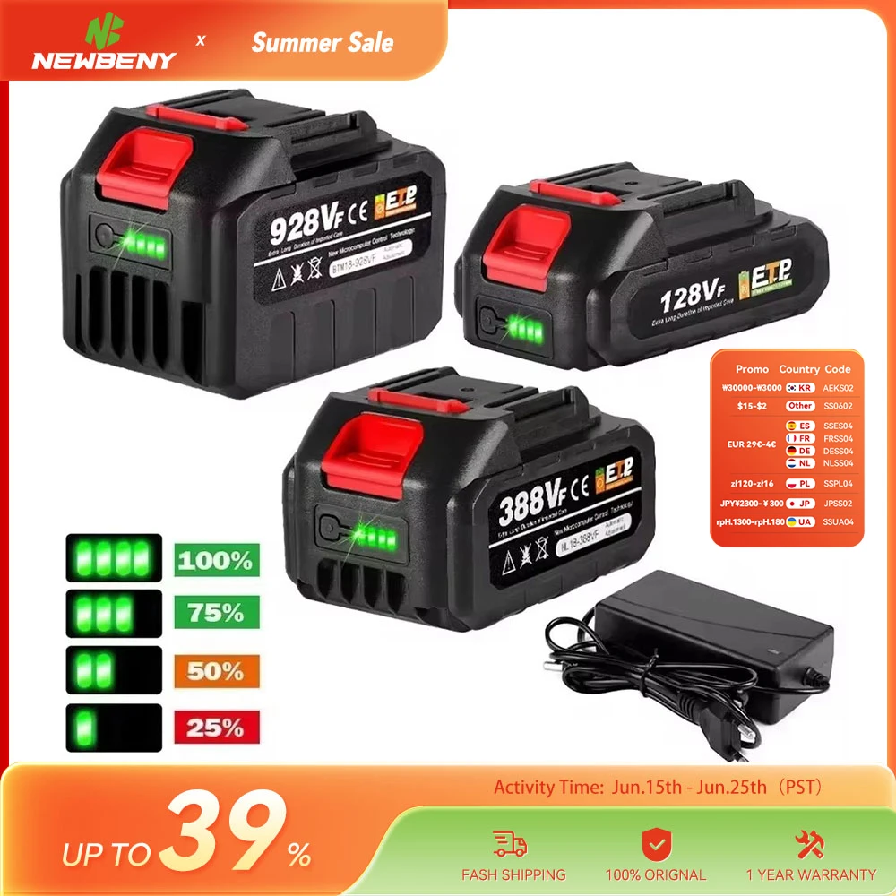 18V-21V 충전식 리튬 이온 배터리 고용량 배터리 표시기 포함 배터리 전동 공구용 EU 플러그
