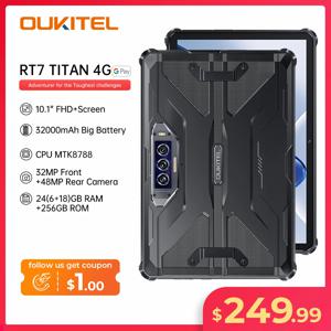 Oukitel RT7 타이탄 견고한 태블릿 PC, 10.1 인치 FHD, 32000mAh, 8GB, 256GB, 안드로이드 13, 32MP, 48MP, 4G