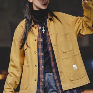Maden 여성 빈티지 미시간 캔버스 자켓 클래식 코듀로이 옷깃 칼라 4 포켓 여성 봄 자켓 코튼 코트