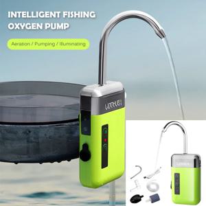 에어스톤 튜브 장착 휴대용 미니 산소 펌프, USB 충전 자동 워터 펌프, 야외 낚시용 LED 조명, 3 in 1 감지