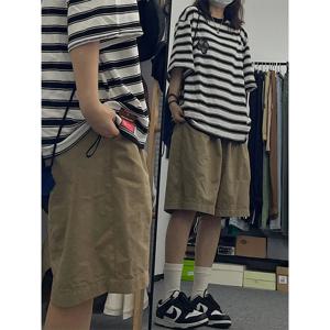 여성용 하라주쿠 순면 반바지, 오버사이즈 카고 반바지, 한국 스트리트웨어, 블랙 화이트, 헐렁한 와이드 레그 스포츠 반바지, 여름