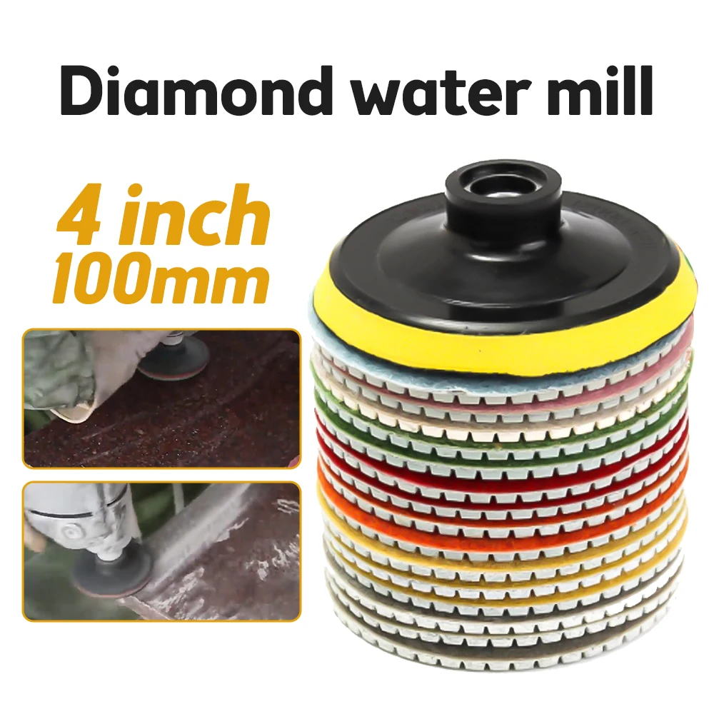 8pcs 4 인치 100mm 다이아몬드 연마 패드 키트 화강암 석재 콘크리트 대리석 연마 사용 연삭 디스크 세트에 대 한 습식/건식