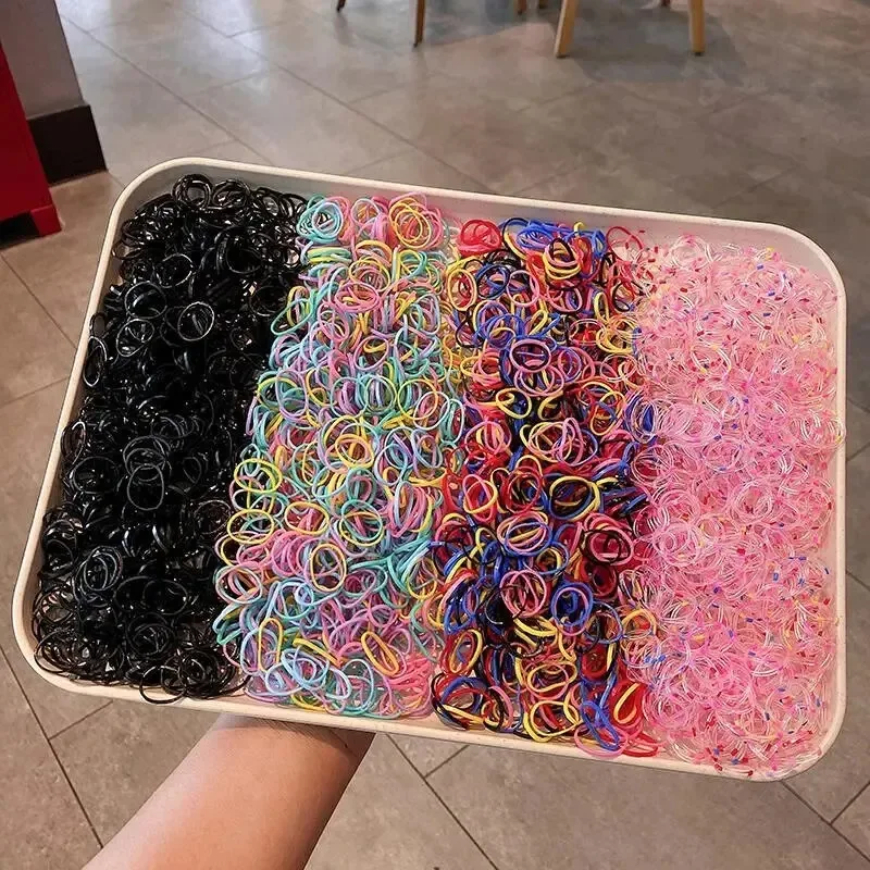 1500PCS 소녀 다채로운 일회용 고무 밴드 헤어 넥타이 머리띠 어린이 포니 테일 홀더 밴드 어린이 헤어 액세서리