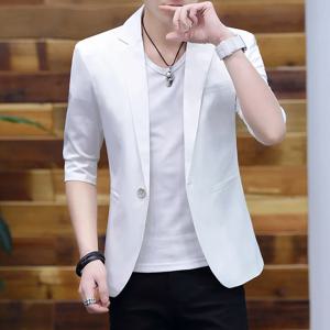 여름 2025 남성용 미드 슬리브 슬림 피트 슈트 한국 스타일 잘 생긴 청소년 7 분기 재킷 작은 정장 컬렉션