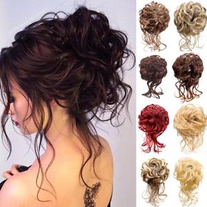 흑인 여성을위한 합성 지저분한 헤어 피스 롤빵 웨이브 Chignon 포니 테일 헤어 익스텐션 탄성 고무 밴드 Updo Fiber Scrunchies