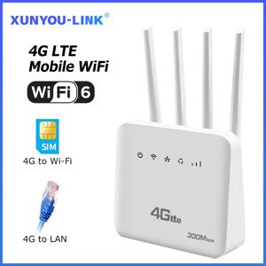 4G LTE SIM WiFi 라우터 WiFi 6 모뎀 SIM 카드 슬롯 ASR 시스템 300Mbps 4 안테나 부스터 전력 신호 모바일 무선 라우터