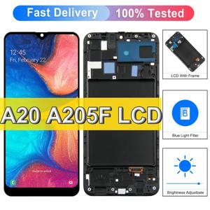 프레임이 있는 LCD 디스플레이 터치 스크린 어셈블리, 삼성 갤럭시 A20, A205, A205F, A20 LCD 교체용, 6.4 인치