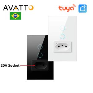 AVATTO 브라질 스탠드 WiFi/Zigbee 스마트 라이트 스위치 및 20A 소켓, Tuya 110V-220V 벽 터치 스위치, Alexa Google 홈 작동
