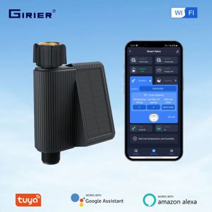 GIRIER 투야 스마트 워터 타이머 태양열 와이파이 호스 수도꼭지 타이머, 황동 입구, 프로그래밍 가능한 스프링클러 타이머, 허브 필요 없음