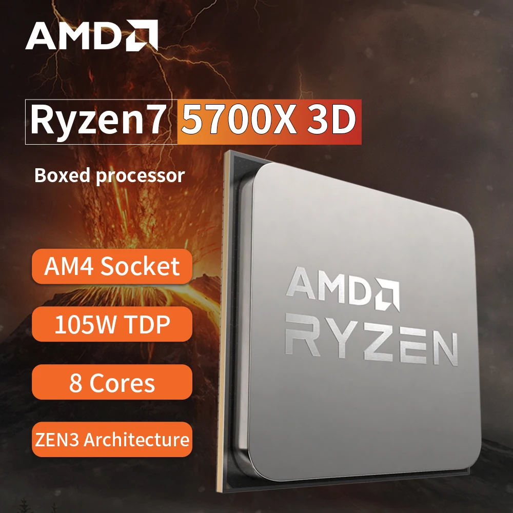 새로운 AMD Ryzen 7 5700X3D - R7 5700X3D 5000 시리즈 8코어 4.1GHz 소켓 AM4 스레드 CPU 프로세서 새 제품이지만 팬 게임 캐시 없음