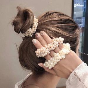 우아한 레이디 고무 밴드 로프 진주 헤어 링 여자 페르시 Scrunchies 고무 밴드 포니 테일 헤어 액세서리 탄성 머리띠