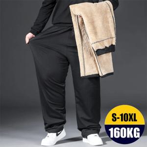 10XL 검은 겨울 바지 남성 특대 따뜻한 플러시 보풀 두꺼운 바지 바지 특대 편안한 탄성 허리 큰 바지 남성