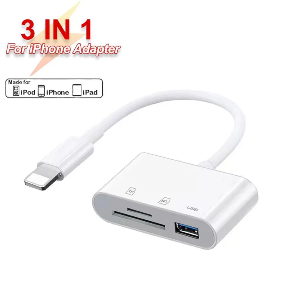 3-in-1 Lightning TypeC-SD 및 TF 카드 USB 카메라 어댑터-iPhone iPad 카드 리더기 USB 플래시 플러그 플레이용 USB 동글
