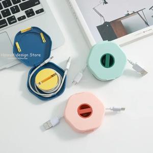 전화 스탠드가 있는 코드 케이블 와인더 정리함 엉킴 방지 충전 케이블 케이스 이어폰 USB 와이어 정리함 회전