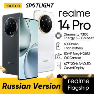 [러시아어 버전] realme 14 Pro 5G 스마트폰 크기 7300 칩셋 6000mAh 배터리 50MP OIS 카메라 120Hz 곡선 디스플레이