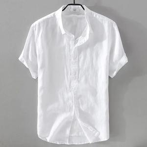 헨리 V넥 단추 다운 셔츠, 부드럽고 편안한 남성 캐주얼 하와이안 셔츠, 단색 화이트 블랙, 여름