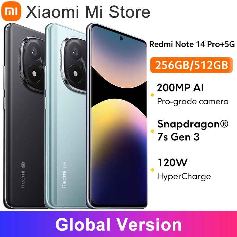 글로벌 버전 샤오미 레드미 노트 14 프로 + 5G 스마트폰, 200MP AI 카메라, 스냅드래곤®하이퍼차지 6.67 AMOLED 디스플레이, 7s Gen 3, 120W