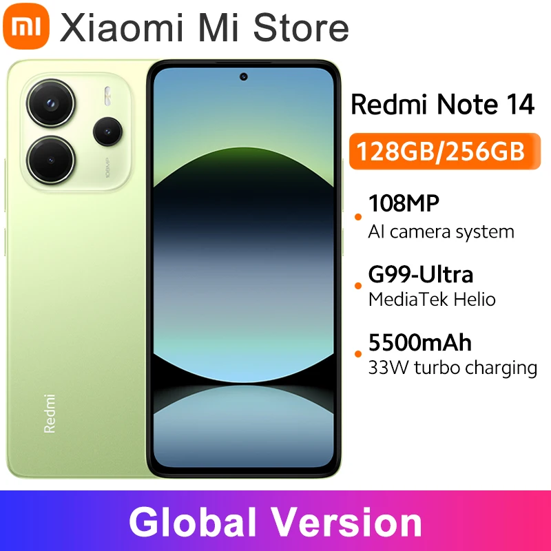 글로벌 버전 Redmi note 14 MediaTek Helio G99-Ultra 108MP AI 카메라 6.67