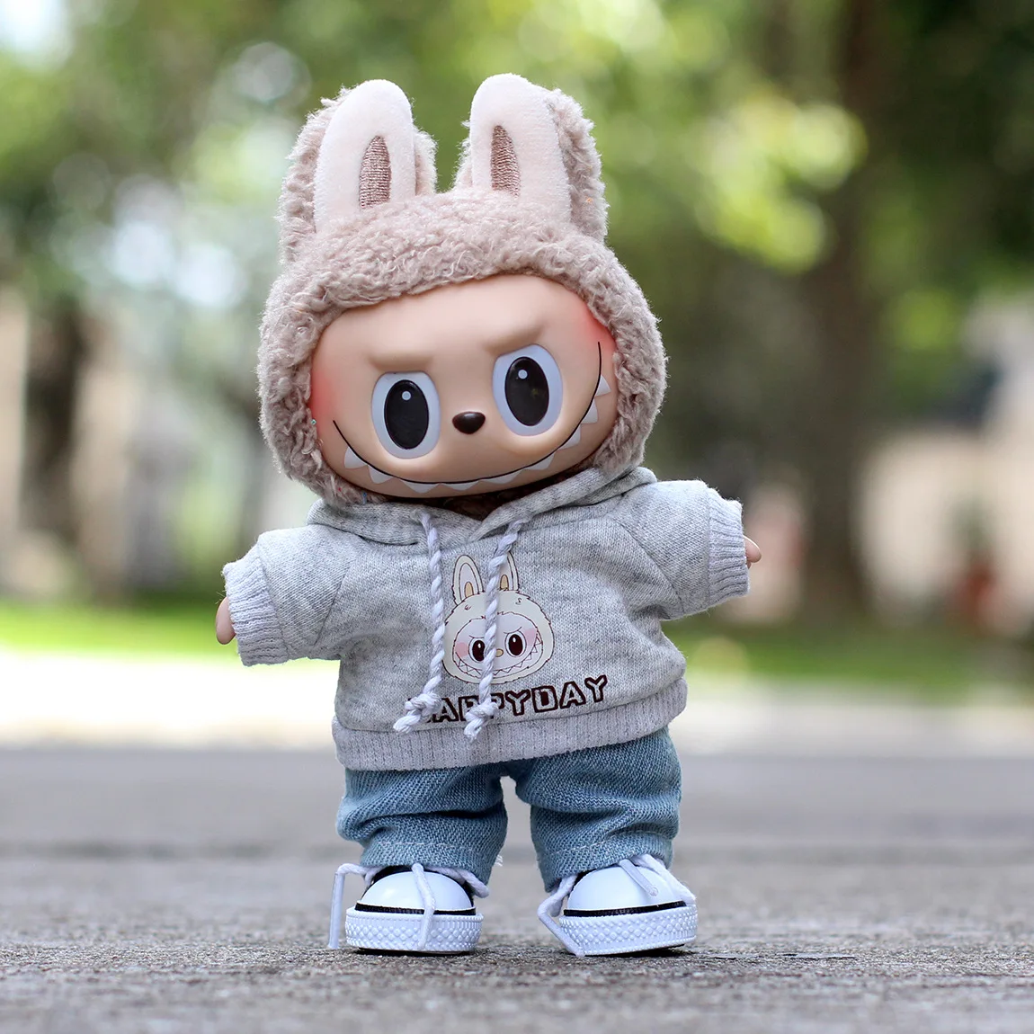 17cm Labubu Clothes I II 아이돌 인형 액세서리 운동복 Labubu Doll Jeans Clothes 용 하트 비트 까마귀 마카롱