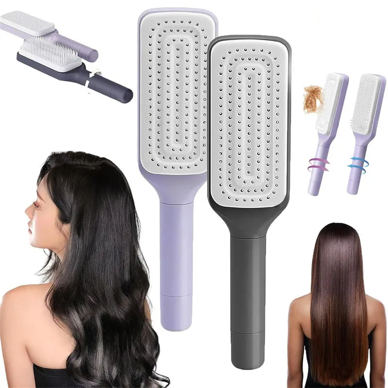 회전식 셀프 클리닝 헤어 브러시, 마사지 에어 쿠션 빗, 매직 개폐식 셀프 클리닝 마사지 브러시, 텔레스코픽 빗, 1 개, 2 개