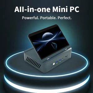 AMD 7인치 스크린 미니 PC Ryzen 9 6900HX 8 코어 DDR5 2xLAN 2.5G NVMe 2*Type-C Win11 소규모 사무실/가정용 컴퓨터 WiFi6 BT5.2 HD DP