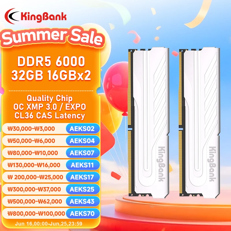 킹뱅크 신형 DDR5 RAM 16GB / 32GB 키트 (2x16GB) 6000MHz 오버클로킹 데스크탑 게이밍 메모리, 인텔 XMP 3.0 및 AMD Expo 호환