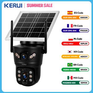 KERUI 야외 방수 6MP 4G SIM WIFI 태양 광 카메라 듀얼 렌즈 카메라 태양 전지 패널 홈 보안 CCTV 비디오 감시 V380pro