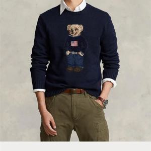 수 놓은 곰 남자 니트 스웨터 풀오버 2025 새로운 가을/겨울 Rl 탑 코트 럭셔리 디자이너 고품질 양모 풀오버