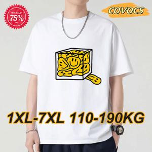 남성 플러스 사이즈 티셔츠 7xl 6xl 5xl 여름 풀 코튼 티셔츠 110-190kg 화이트 블랙 티셔츠 캐주얼 반팔 탑 기본 의류