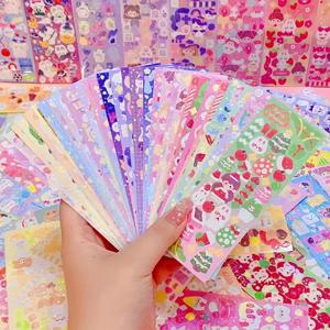 아이들을위한 Kawaii 스티커 귀여운 고정 미적 일기 장식 미술 용품 ​​Scrapbooking Lot 한국어 종이 책상 스티커