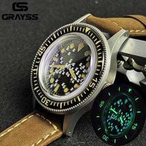 새로운 40mm 레트로 50 고스트 시계 NH35 자동 기계식 무브먼트 풀 2 톤 슈퍼 나이트 라이트 사파이어 버블 유리 20bar