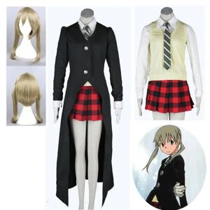 Anime Soul Eater Maka Albarn 코스프레 의상 여성 소녀 스커트 유니폼 할로윈 카니발 파티 가발 자켓 타이 화이트