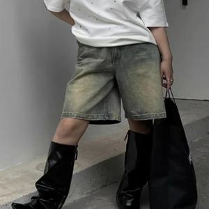 Y2K 여성 빈티지 스트릿웨어 브리치 한국 하라주쿠 데님 와이드 레그 트라우저 숏 팬츠 조츠 버뮤다스 진 반바지 알트 의류