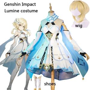 Genshin Impact Lumine 코스프레 의상 할로윈 파티 게임 의류 여성용 귀여운 정장 가발 풀 세트