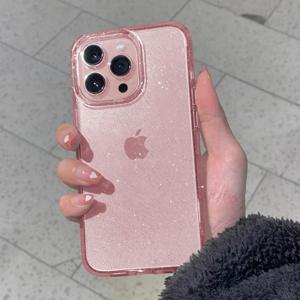핑크 글리터 블링 투명 소프트 케이스 (아이폰 16, 15, 14, 13, 12, 11 Pro Max Plus, 15Pro, 16Pro, 16e ProMax, 아이폰 여성용 펀다스 커버)