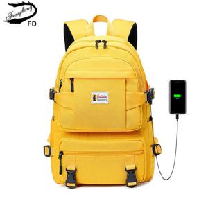 Fengdong 패션 노란색 배낭 어린이 학교 가방 여자 방수 옥스포드 대형 학교 배낭 청소년 schoolbag