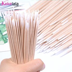 도매 100/300Pcs 나무 눈썹 아이 라인 면봉 립글로스 면봉 청소 Banboo 스틱 속눈썹 연장 애플리케이터