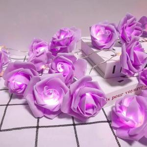 LED 문자열 빛 보라색 장미 화환 발렌타인 데이 파티 결혼식 크리스마스 생일 룸 장식 로맨틱 요정 꽃 빛