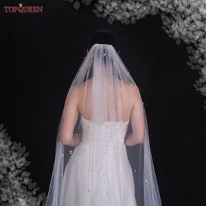 TOPQUEEN V130 진주 웨딩 베일, 신부 구슬 베일, 웨딩 액세서리, 긴 구슬 베일, 신부 배와 베일
