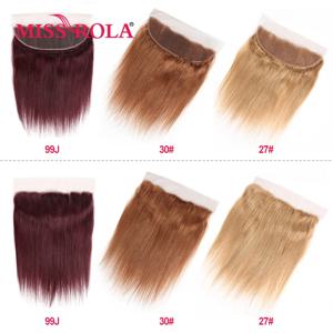 Miss Rola 13x4 레이스 정면 클로저, 브라질 레미 인모, 귀 대 귀 스트레이트 헤어, 앞머리 옴브레 컬러, 아기 머리 포함