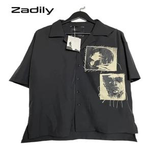 Zadily 2022 여름 Y2k 반팔 셔츠 여성 패치 디자인 버튼 업 루즈 블라우스 튜닉 고딕 streetwear 여성 의류 탑