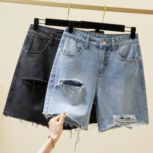 M-4XL 여름 여성 데님 반바지 구멍 찢어진 느슨한 스트레이트 하프 청바지 여성 캐주얼 짧은 바지 streetwear