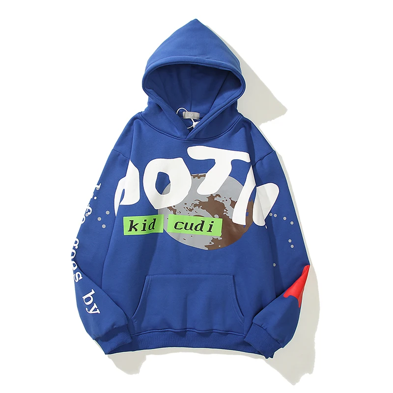 Kanye West Letter Foam Fleece 스웨트 남성 및 여성 레트로 오버 사이즈 캐주얼 후드 하라주쿠 하이 스트리트 풀오버 Hoody