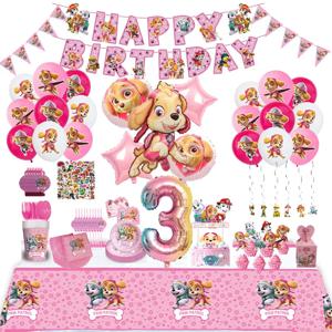Paw Patrol 핑크 생일 스카이 테마 파티 장식 식기 세트 종이 접시 컵 냅킨 아이 파티 용품 장난감 선물
