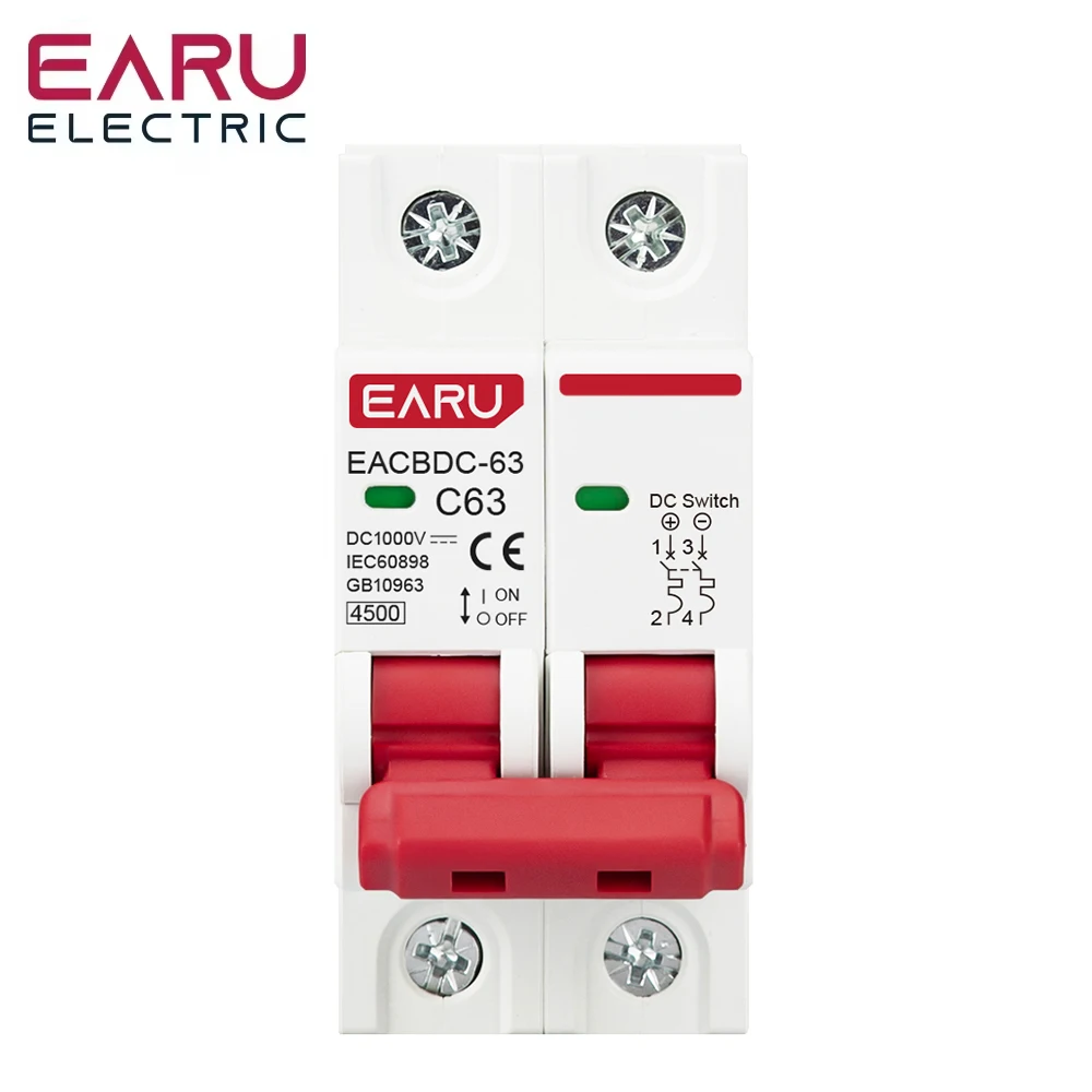 2P DC 1000V MCB 태양광 미니 회로 차단기 과부하 보호 스위치 6A 10A 16A 20A 25A 32A 40A 50A 63A DC1000V 광전지 PV