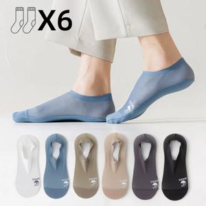 6 짝/대/세트 보트 양말 남성용 얼음 실크 남성용 보이지 않는 양말 순수 코튼 단독 탈취제 흡수성 통기성 얇은 양말