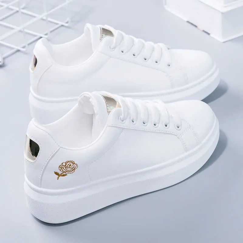 신발 2023 여성 러닝 봄 가을 패션 흰색 통기성 수 놓은 꽃 레이스 업 캐주얼 스니커즈 Zapatos De Mujer